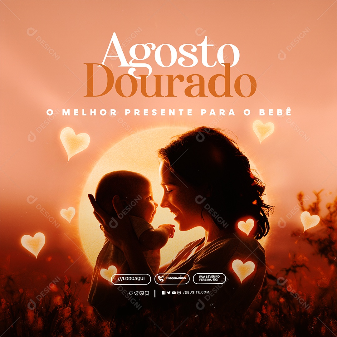 Agosto Dourado O Melhor Presente para O Bebê Social Media PSD Editável