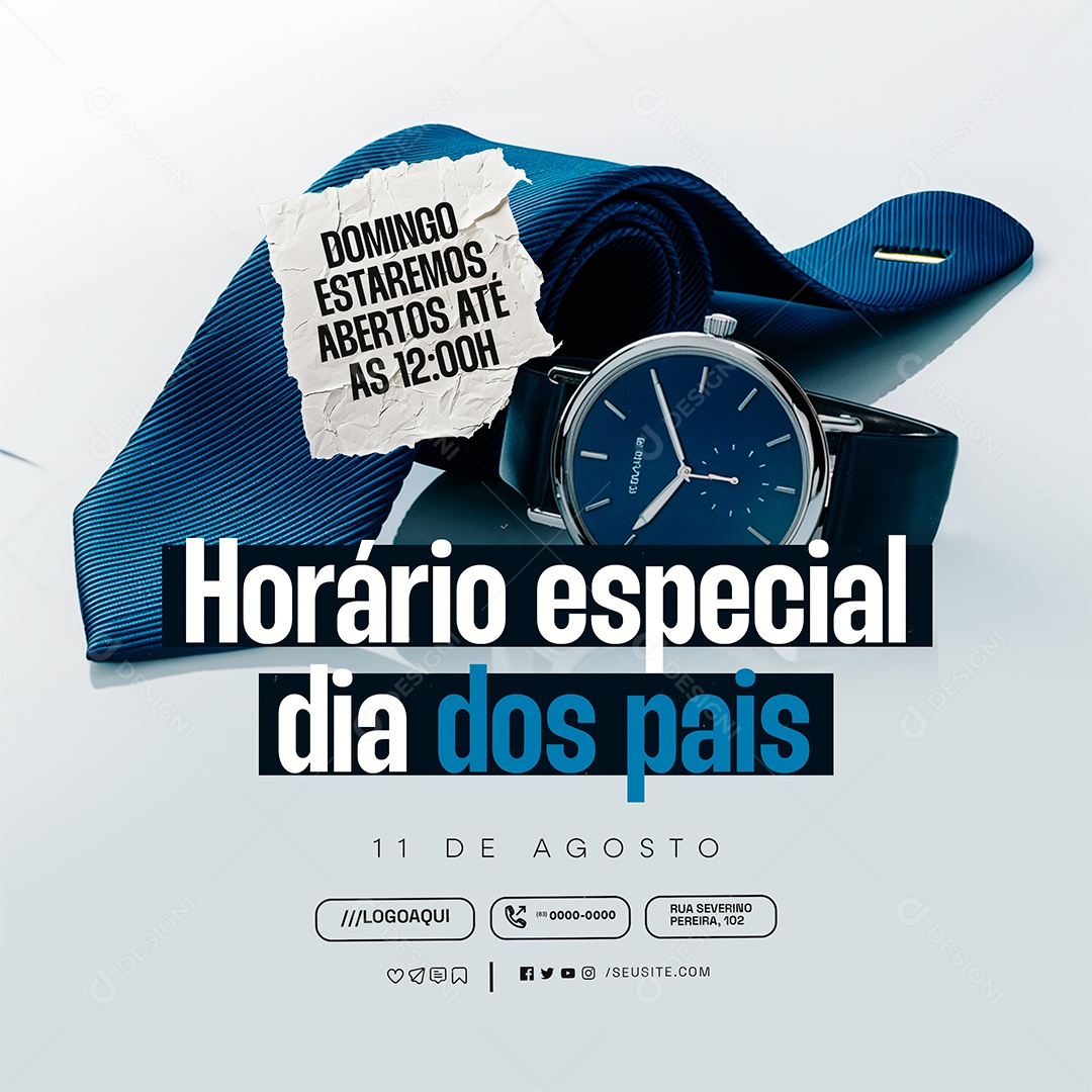 Horário Especial de Dia dos Pais Social Media PSD Editável