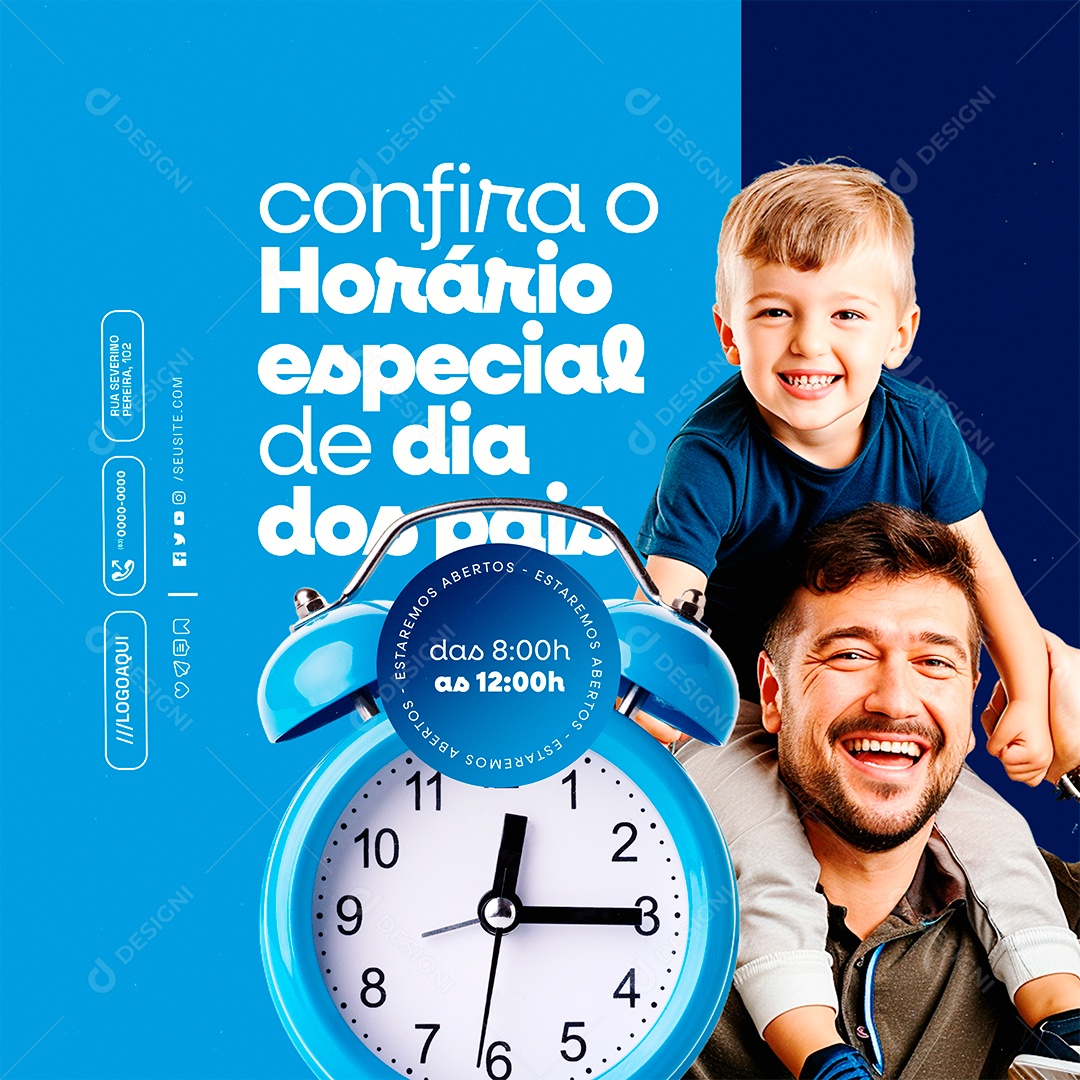 Horário Especial de Dia dos Pais Social Media PSD Editável