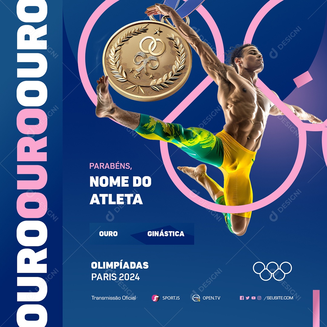 Olimpiadas Paris 2024 Parabéns Ouro Social Media PSD Editável