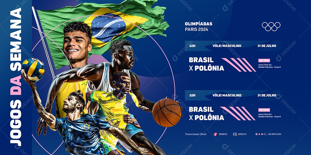 Banner Olimpiadas Paris 2024 Jogos da Semana Social Media PSD Editável