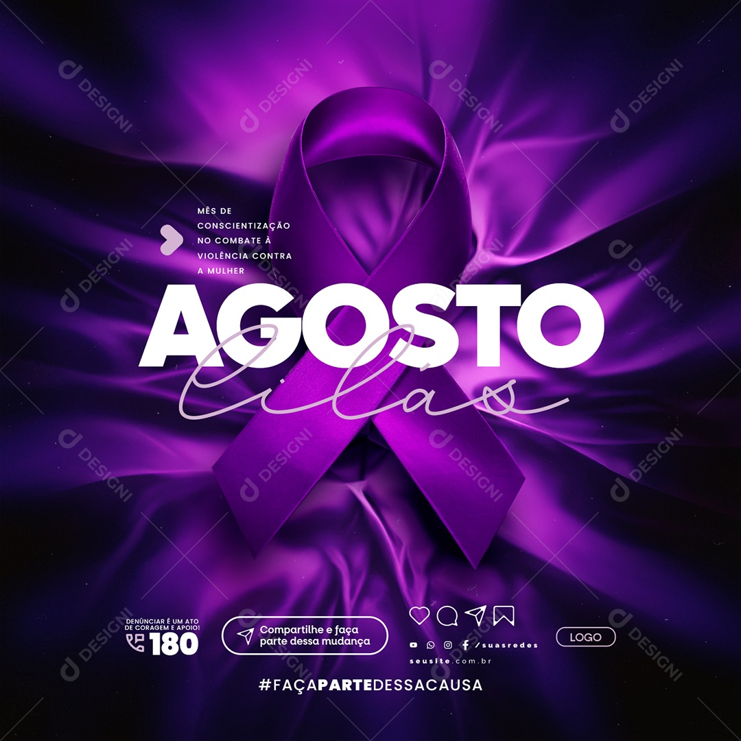 Social Media Agosto Lilás PSD Editável