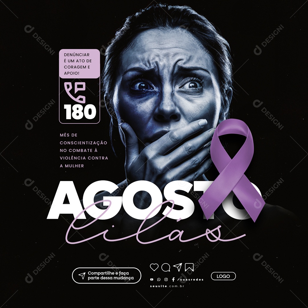 Agosto Lilás Mês de Conscientização no Combate à Violência Contra a Mulher Social Media PSD Editável