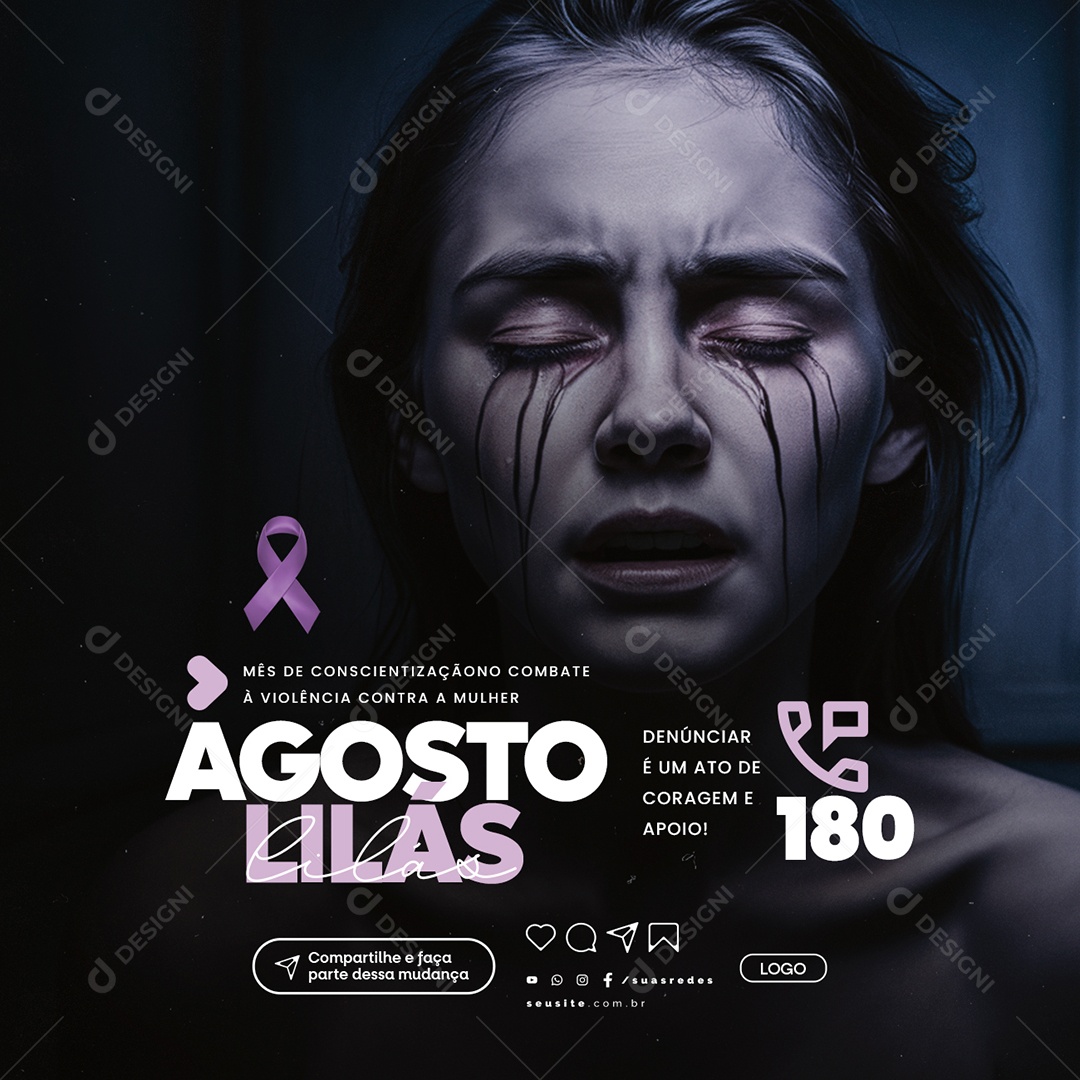 Agosto Lilás Denúnciar Social Media  PSD Editável