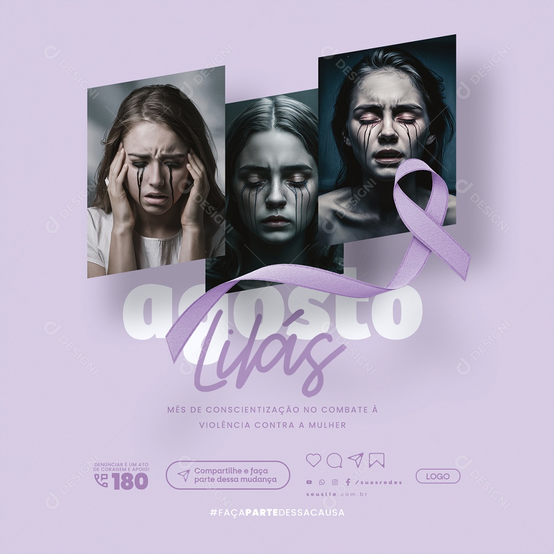 Mês de Conscientização no Combate à Violência Contra a Mulher Social Media PSD Editável