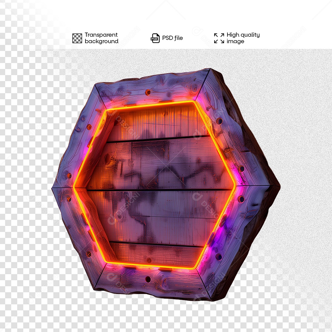 Elemento 3D de Madeira com Luz para Composição PSD