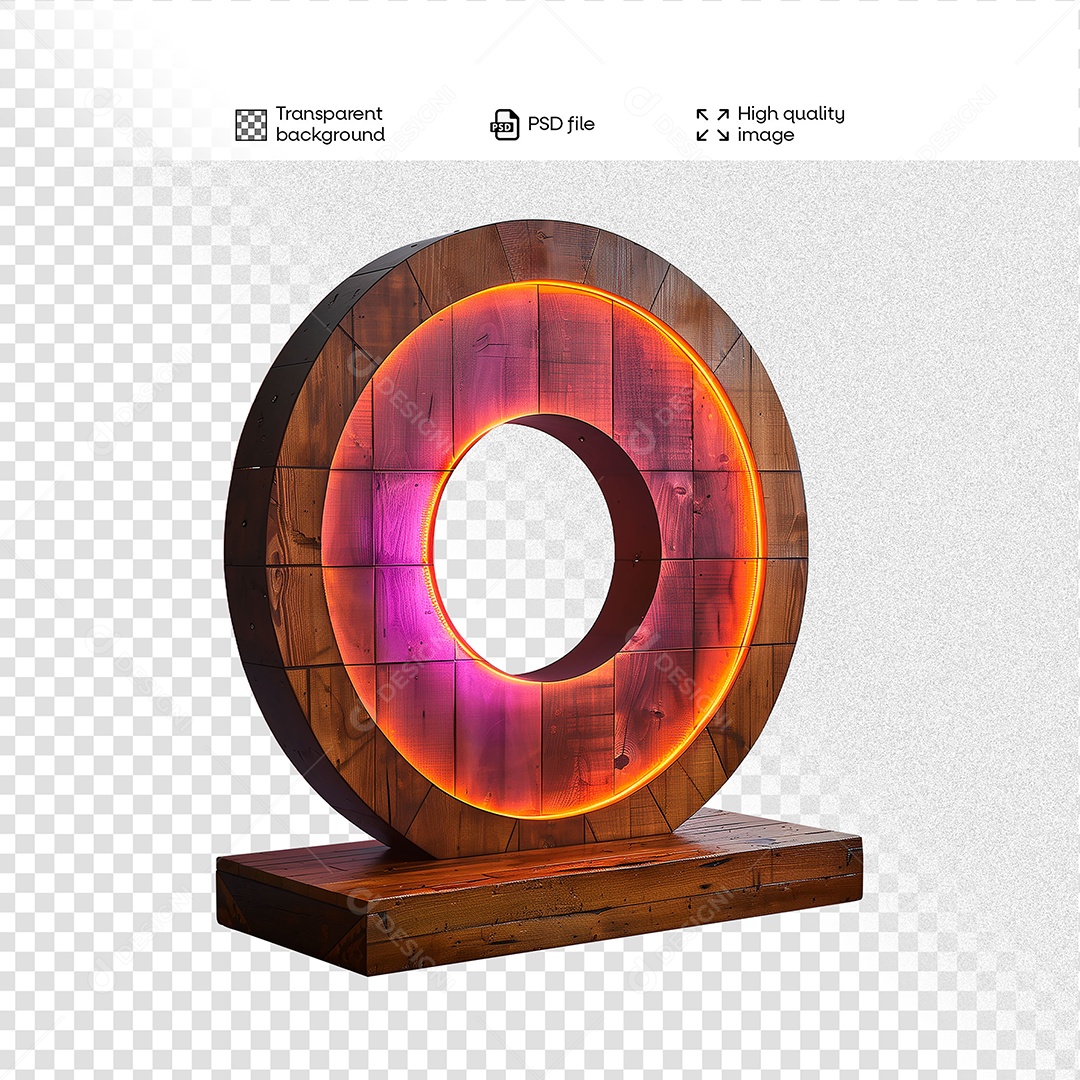 Elemento 3D de Madeira com Luz para Composição PSD
