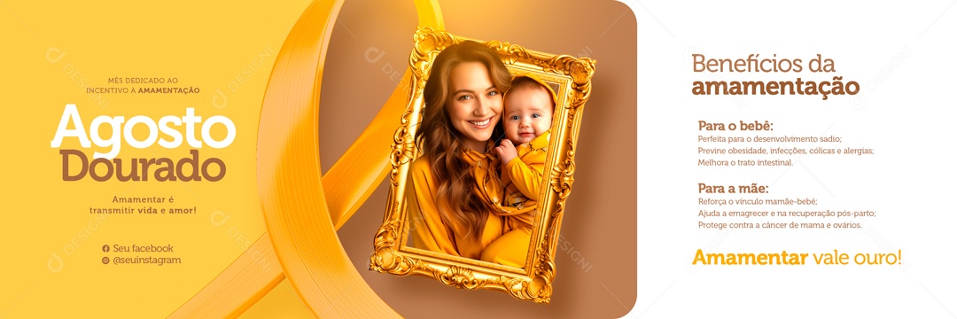 Carrossel Agosto Dourado Benefícios da Amamentação Social Media PSD Editável