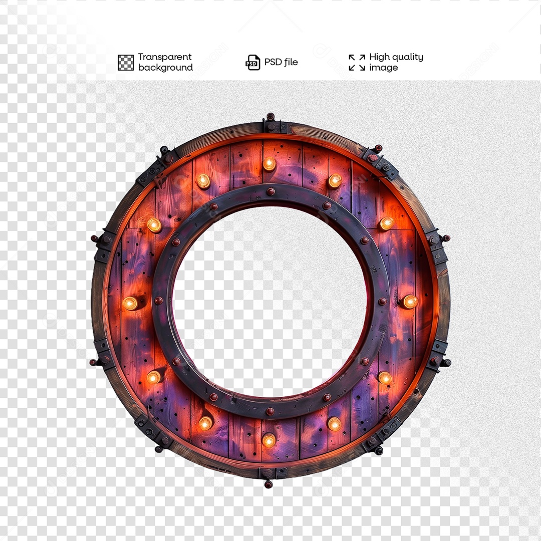 Elemento 3D de Madeira com Luz para Composição PSD