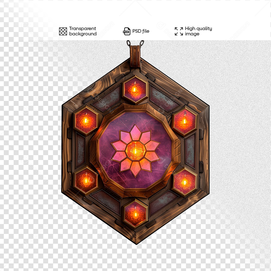 Elemento 3D de Madeira com Luz para Composição PSD