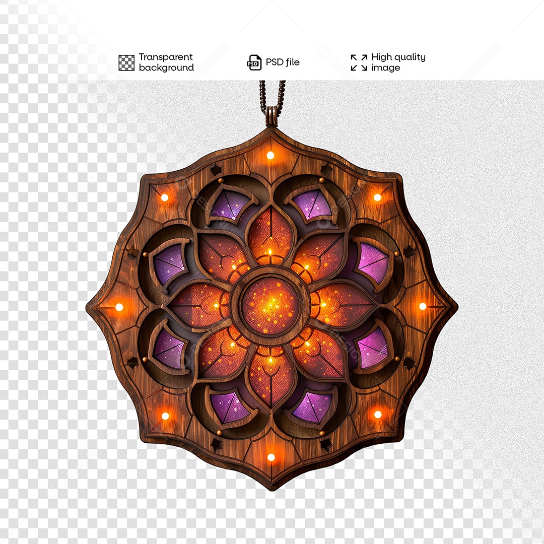 Elemento 3D de Madeira com Luz para Composição PSD