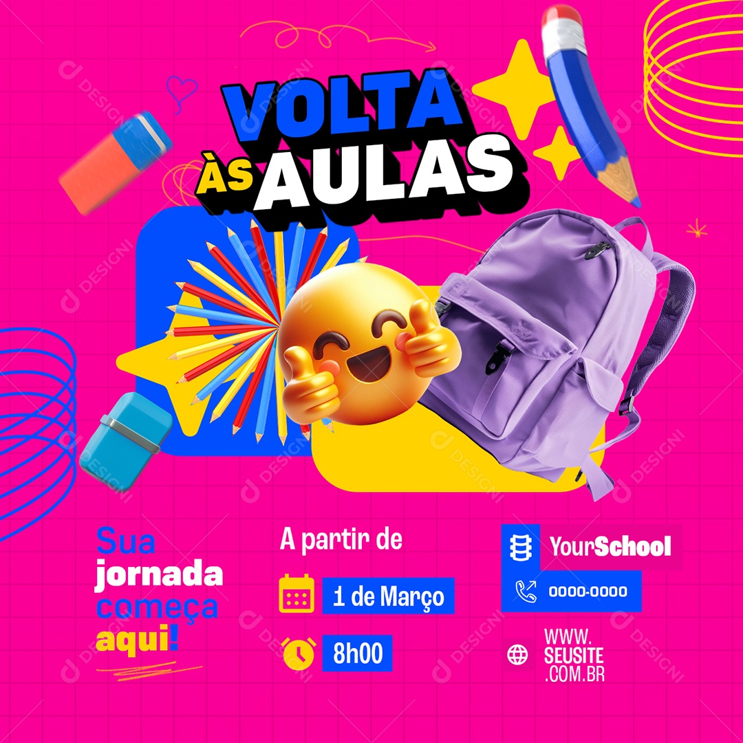 Volta às Aulas Sua Jornada Começa Aqui Social Media PSD Editável