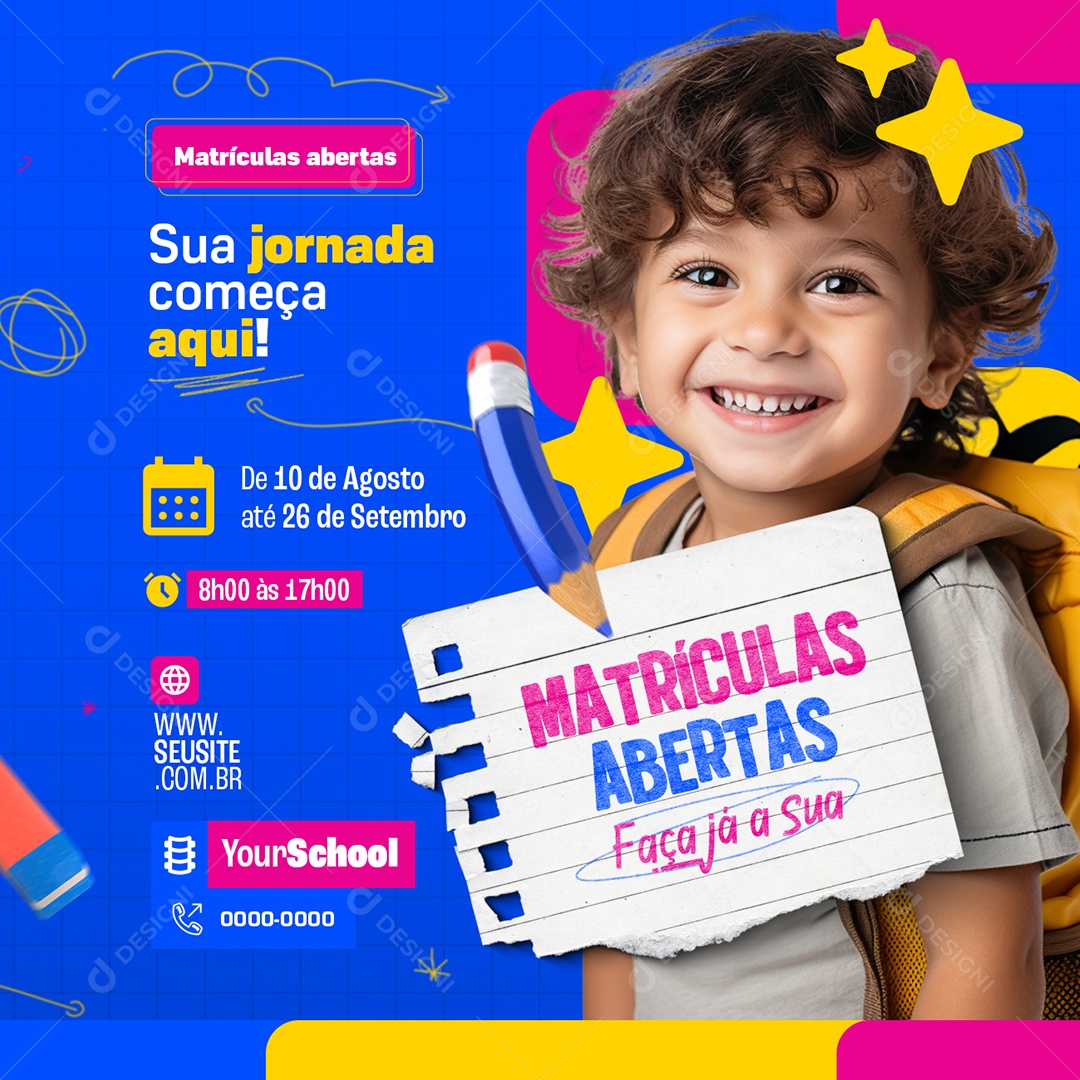 Volta às Aulas Matrículas Abertas Sua Jornada Começa Aqui Social Media PSD Editável