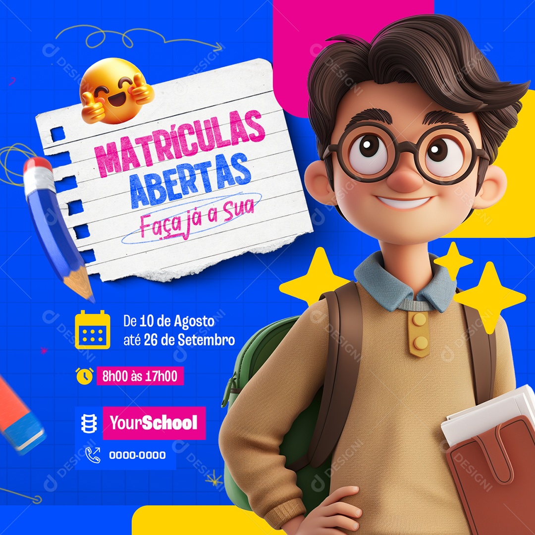 Volta às Aulas Matrículas Abertas Faça Já a Sua Social Media PSD Editável