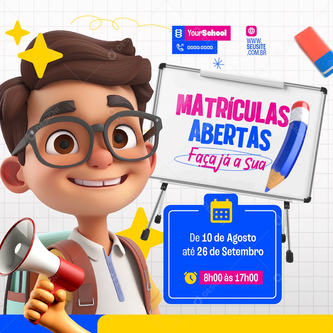 Volta às Aulas Matrículas Abertas Social Media PSD Editável