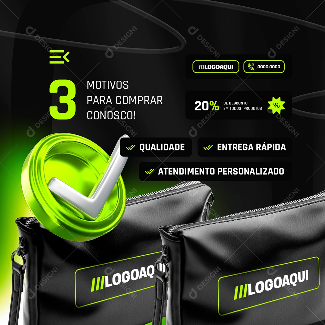 Brindes Motivos para Comprar Conosco Social Media PSD Editável