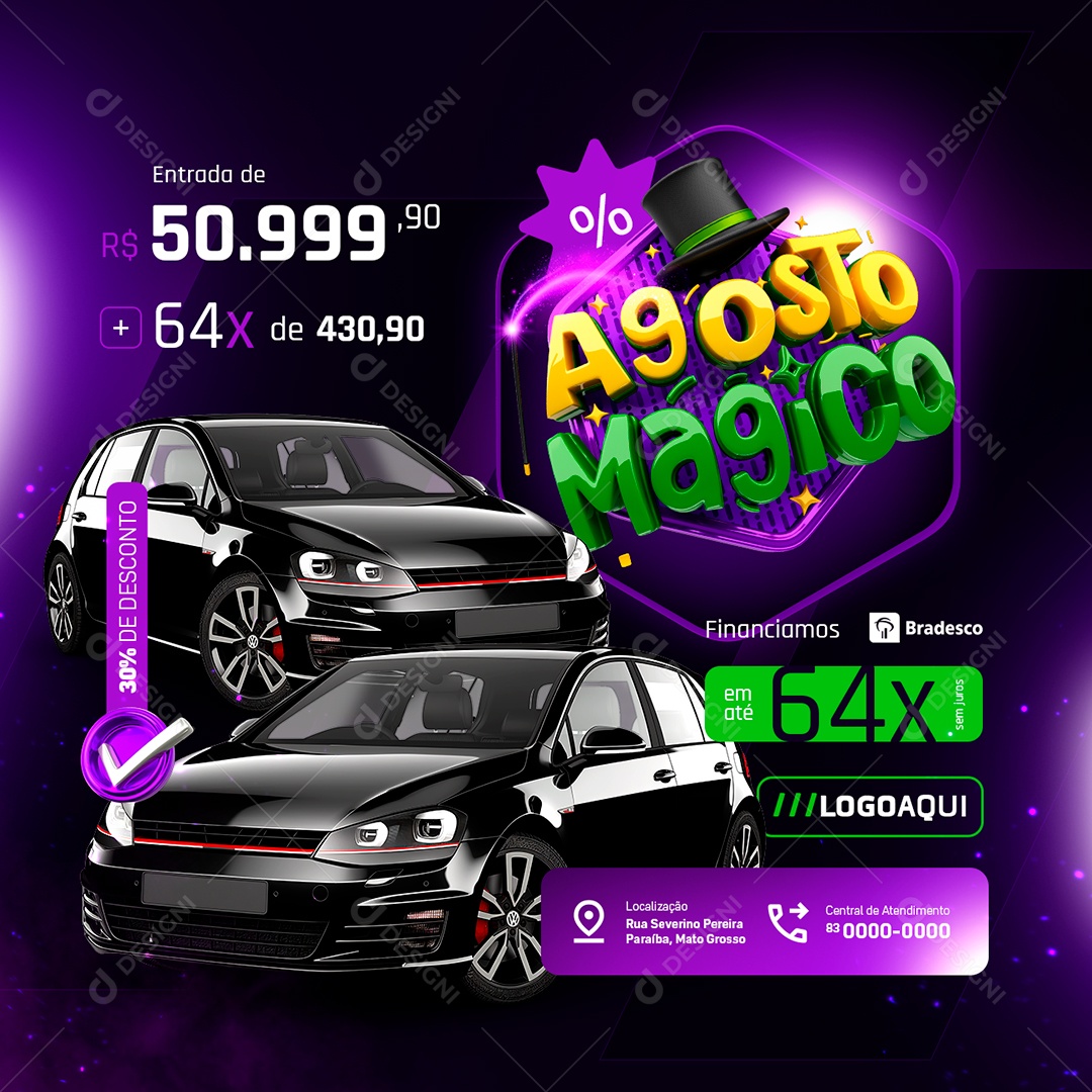 Agosto Mágico Concessionária Financiamos Social Media PSD Editável