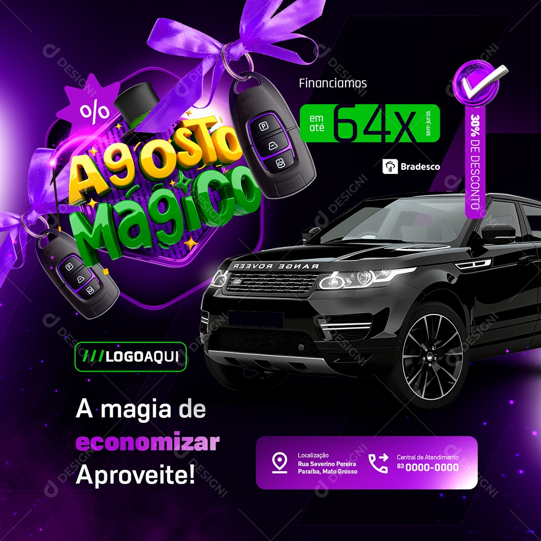 Social Media Agosto Mágico Concessionária A Magia de Economizar PSD Editável