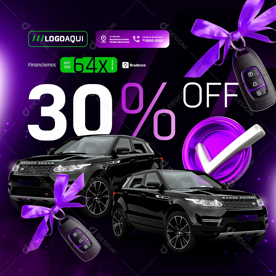 Agosto Mágico Concessionária 30% Off Social Media PSD Editável