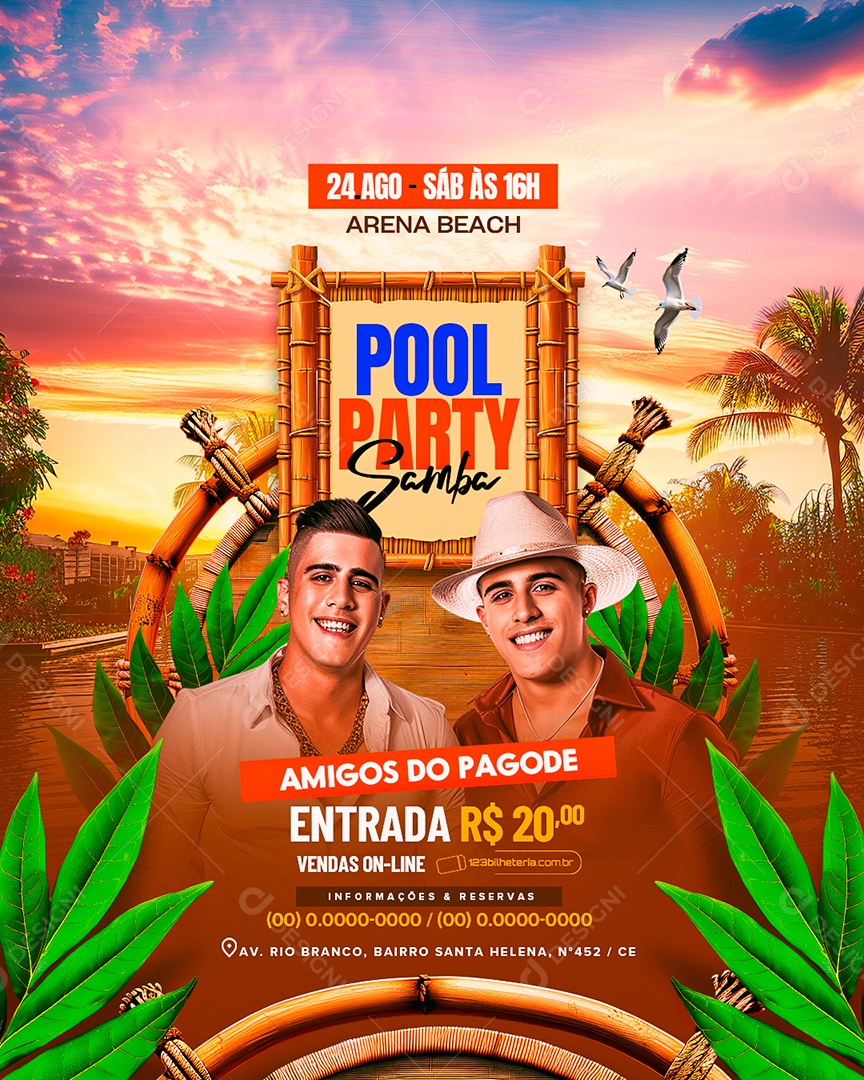 Flyer Pool Party Samba Amigos do Pagode Social Media PSD Editável