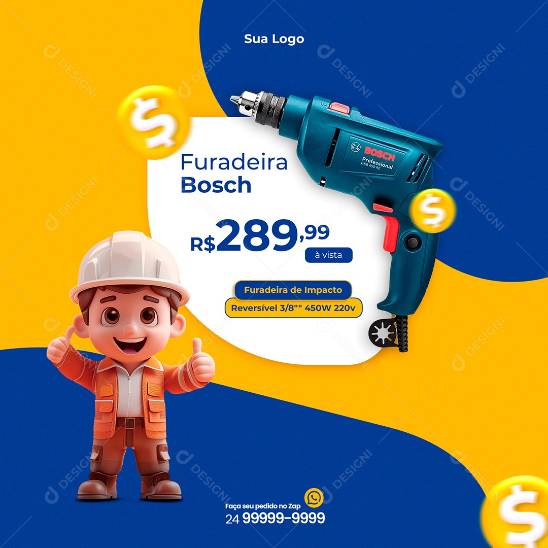 Social Media de Material de Contração Promoção de Furadeira Bosh PSD Editável