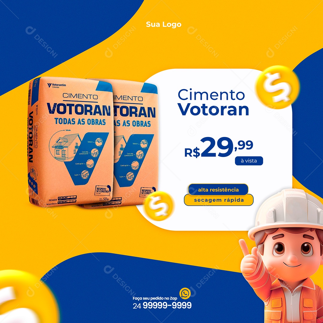 Social Media de Material de Contração Promoção de Saco de Cimento PSD Editável