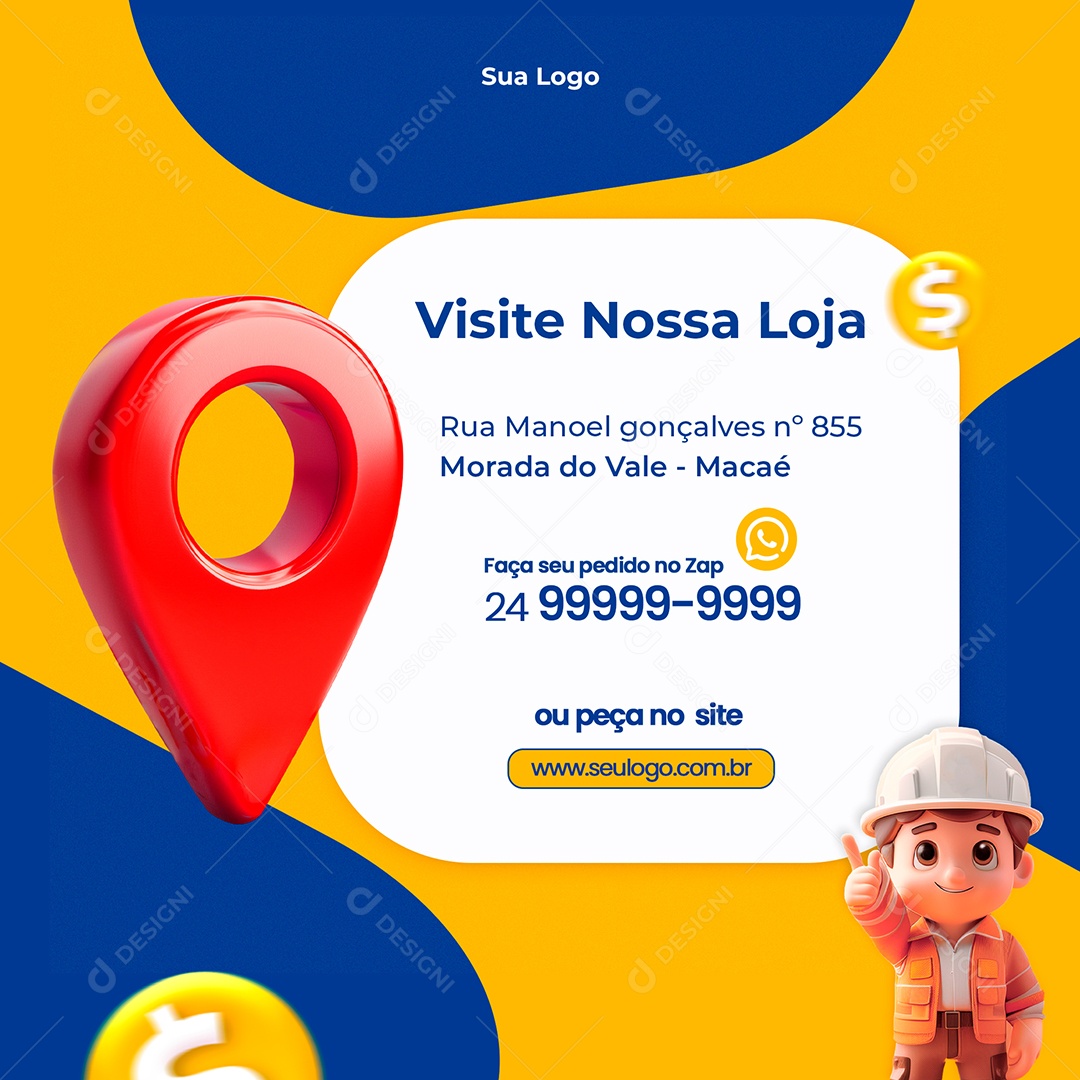 Visite Nossa Loja de Material de Contração Social Media PSD Editável