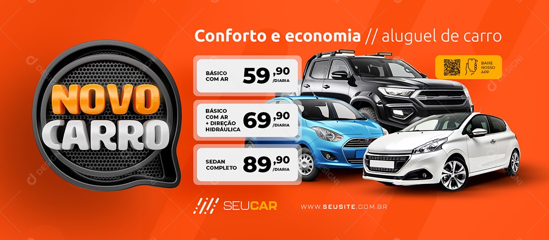 Banner Novo Carro Locadora Conforto e Economia Social Media PSD Editável