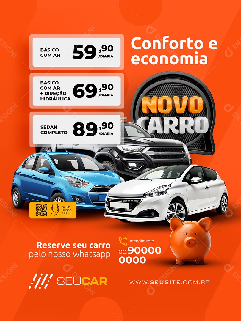 Novo Carro Locadora Encarte Conforto e Economia Social Media PSD Editável