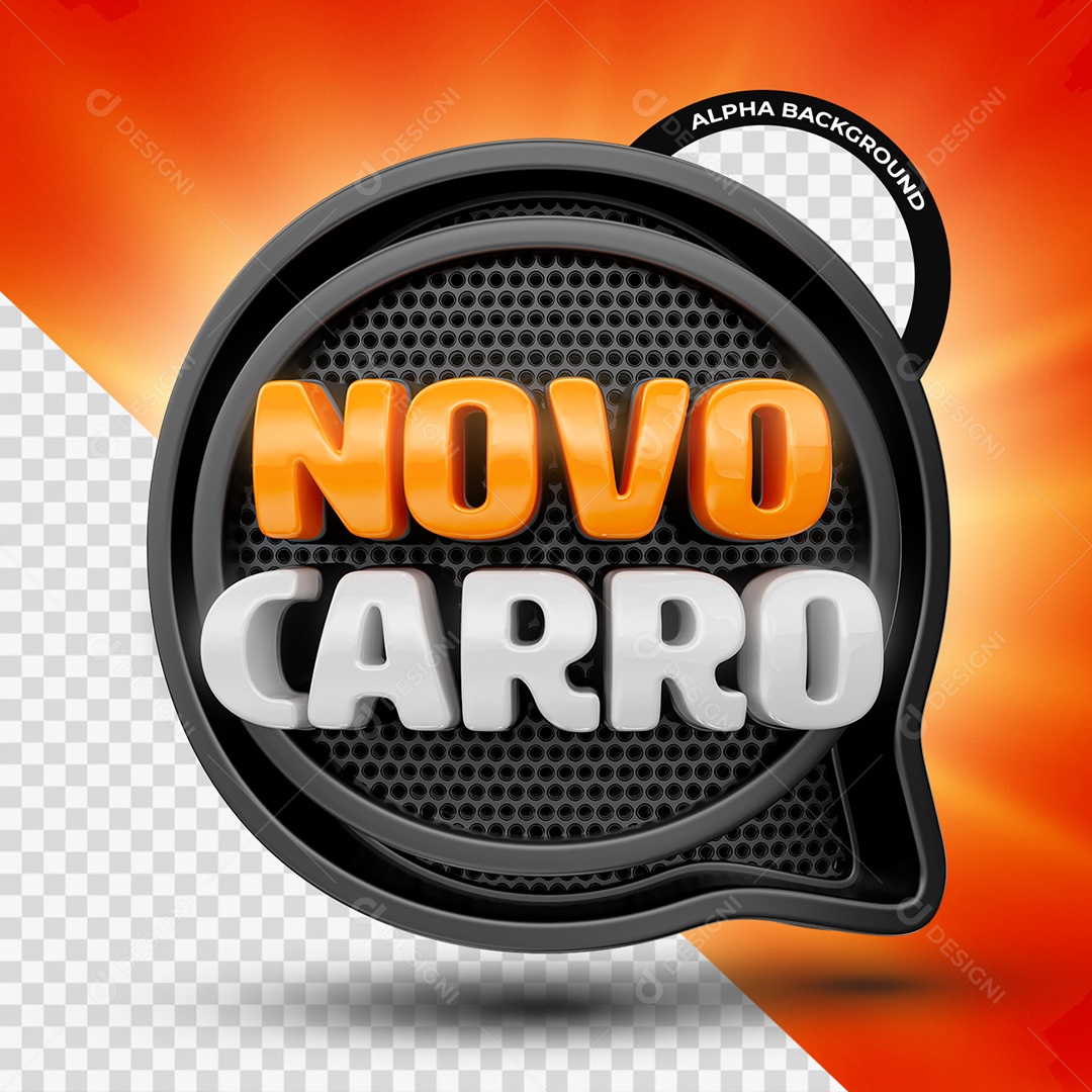 Novo Carro Selo 3D Laranja e Branco para Composição PSD