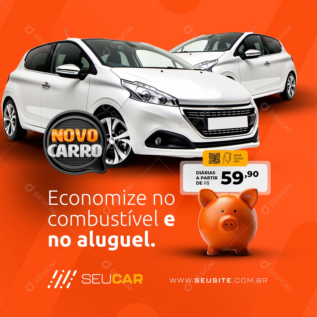 Novo Carro Locadora Economize no Combustível Social Media PSD Editável