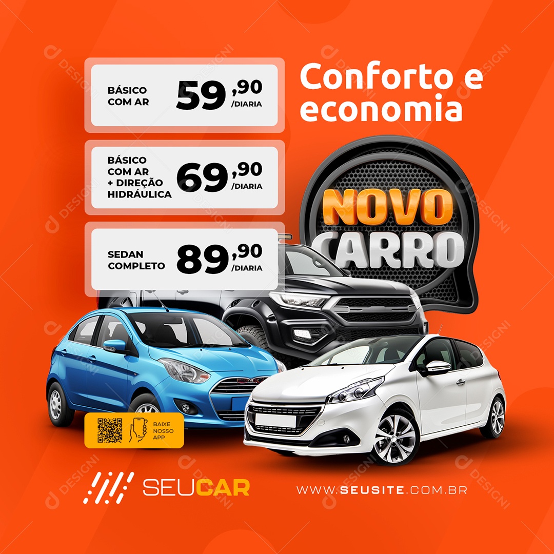 Novo Carro Locadora Conforto e Economia Social Media PSD Editável