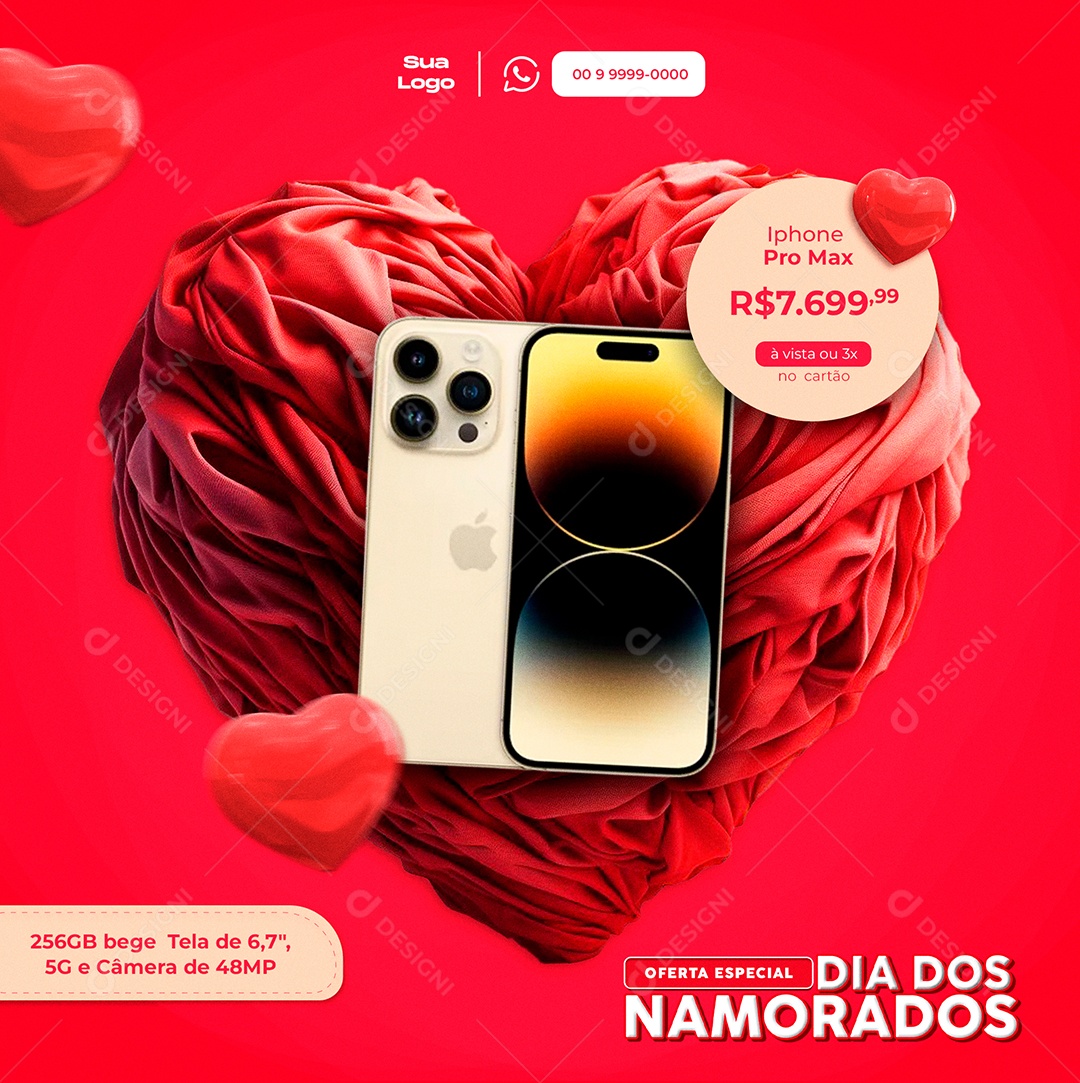 Promoção de IPhone do Dia dos Namorados Social Media PSD Editável
