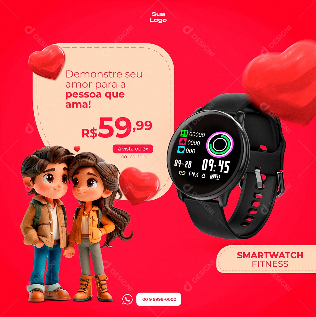 Promoção de Smartwatch Dia dos Namorados Social Media PSD Editável