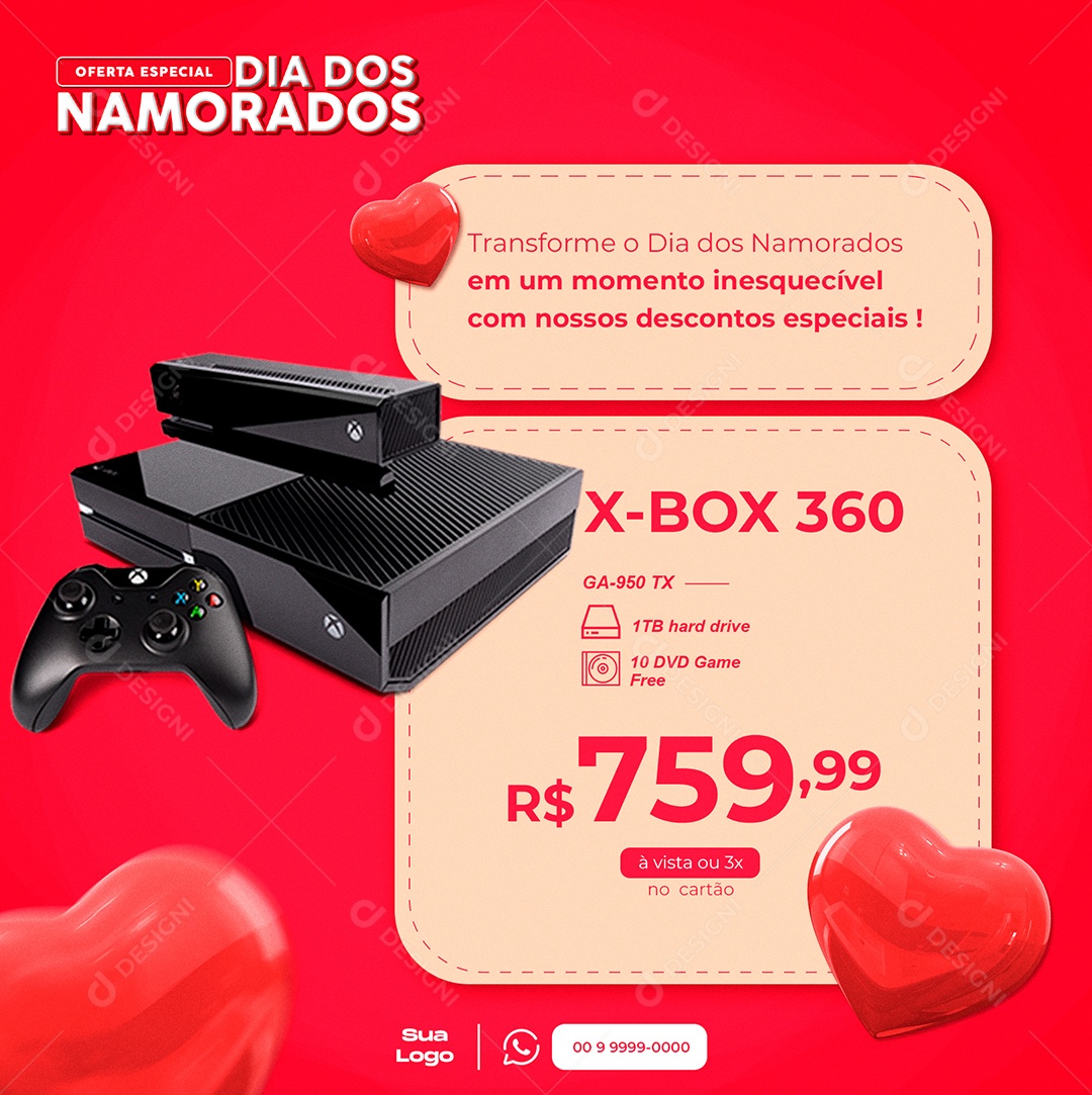 Promoção Xbox 360 do Dia dos Namorados Social Media PSD Editável