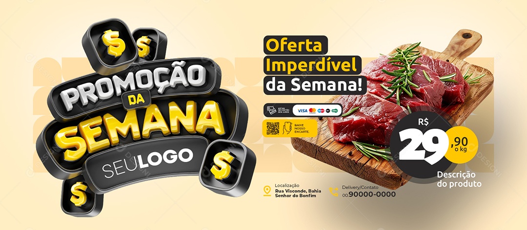 Banner Promoção da Semana Açougue Oferta Imperdível Social Media PSD Editável
