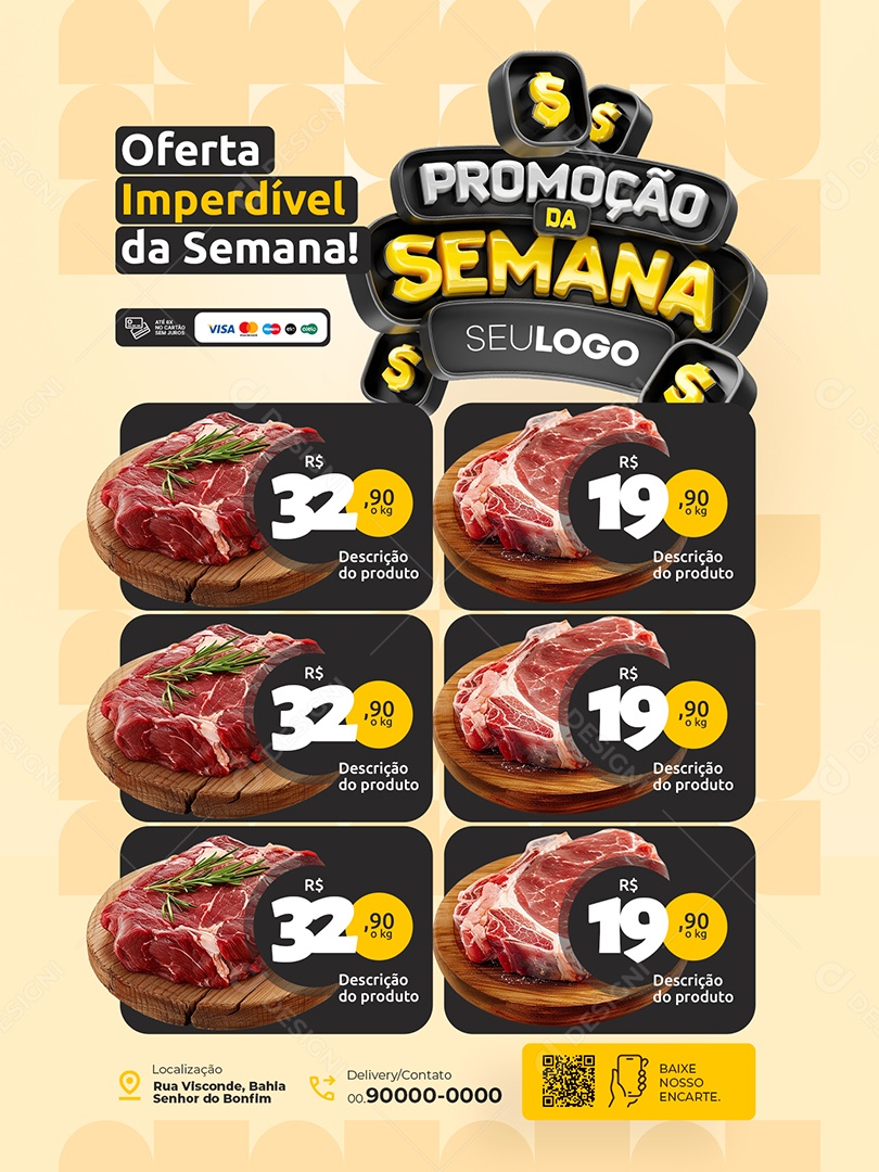 Promoção da Semana Açougue Encarte Oferta Imperdível Social Media PSD Editável