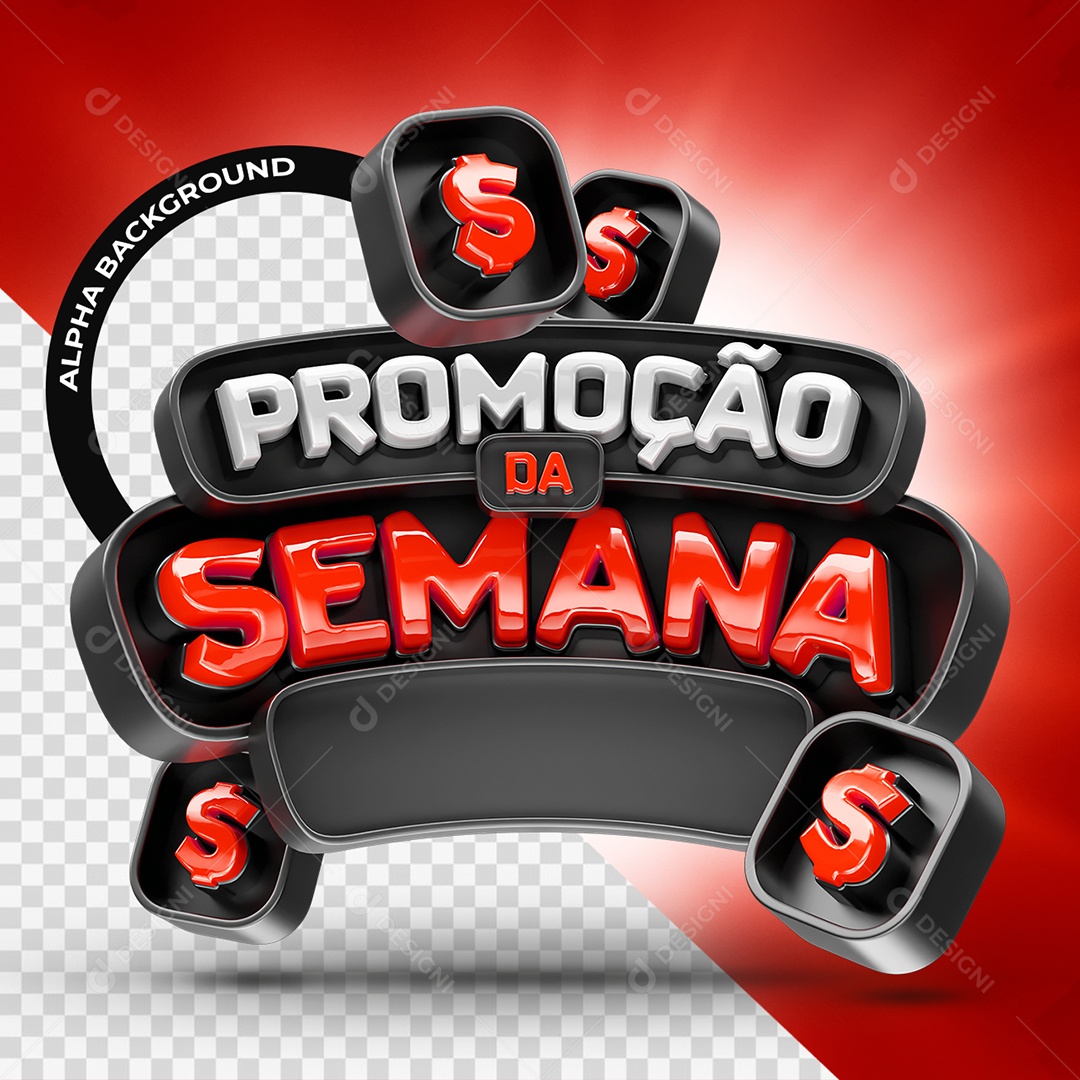 Promoção da Semana Selo 3D Branco e Vermelho para Composição PSD