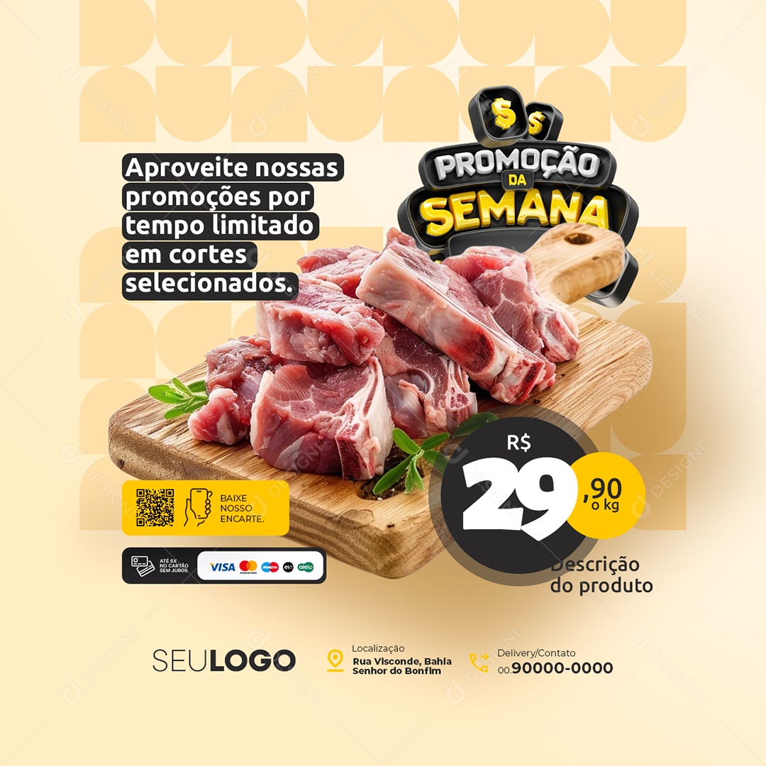 Promoção da Semana Açougue Cortes Selecionados Social Media PSD Editável