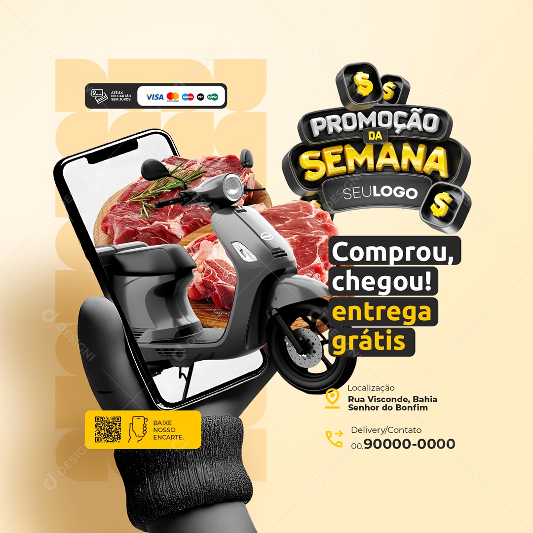 Promoção da Semana Açougue Delivery Comprou Chegou Social Media PSD Editável
