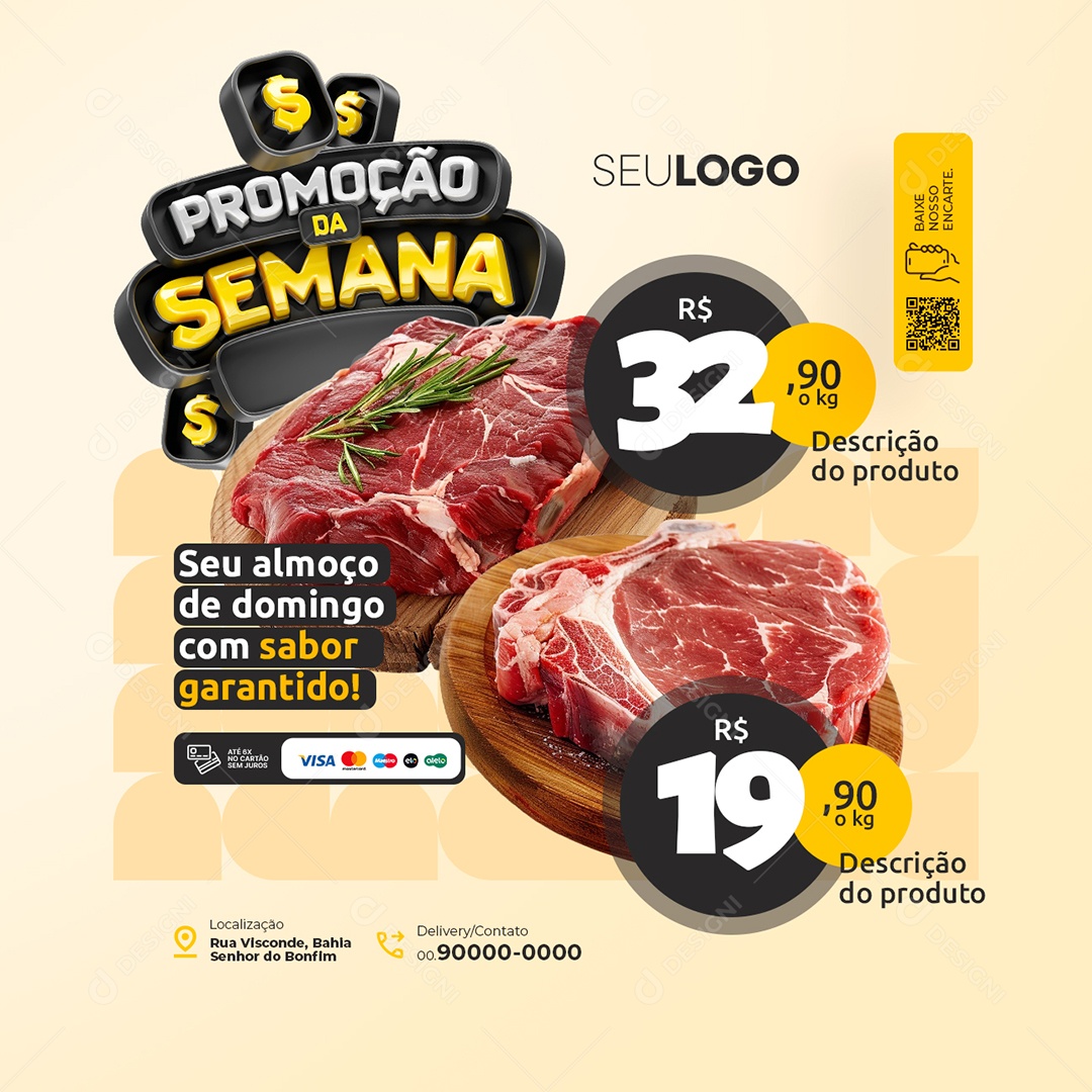 Promoção da Semana Açougue Sabor Garantido Social Media PSD Editável