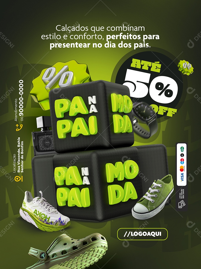 Papai na Moda Loja Encarte Perfumes Relógios Calçados Até 50% Off Social Media PSD Editável