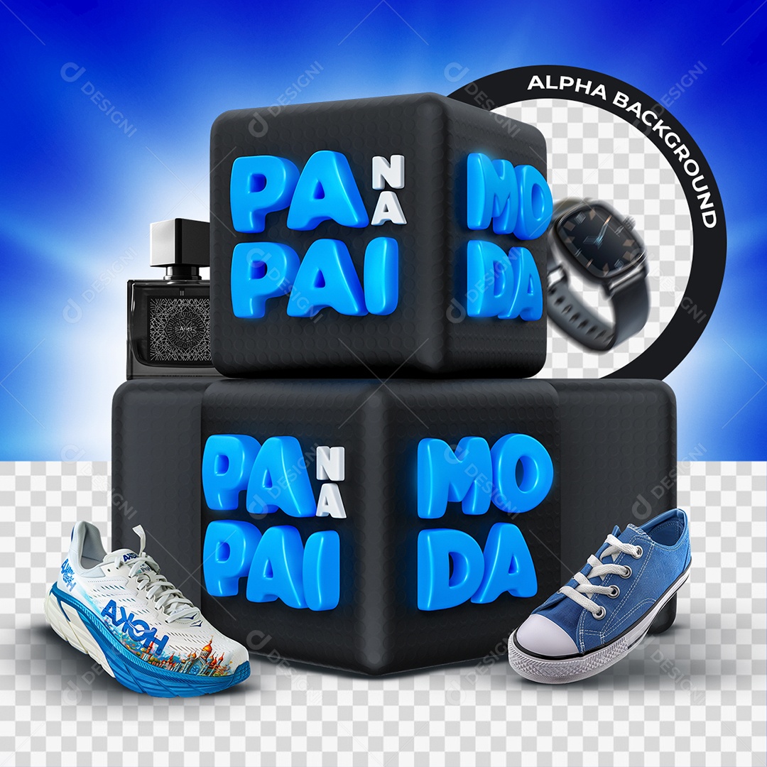Papai na Moda Selo 3D Azul e Preto para Composição PSD