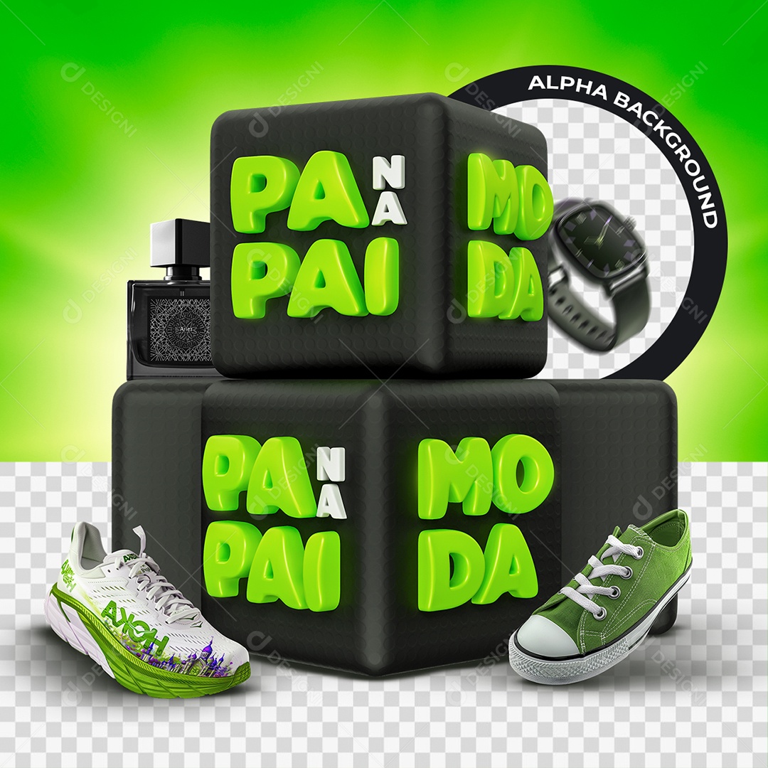 Papai na Moda Selo 3D Verde e Preto para Composição PSD