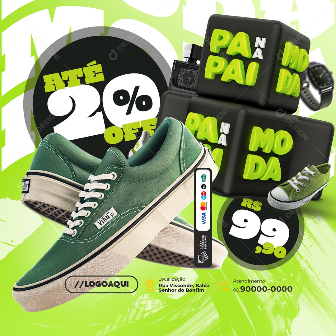 Papai na Moda Loja Calçados Até 20% Off Social Media PSD Editável