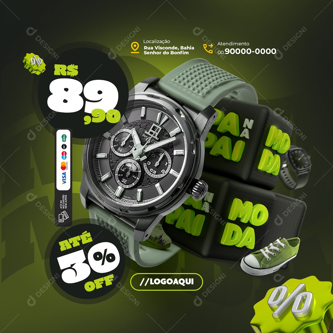 Papai na Moda Loja Relógio Até 30% Off Social Media PSD Editável