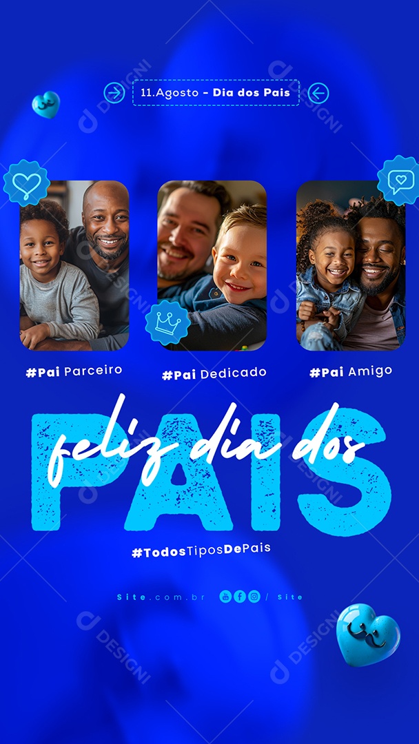 Story Dia Dos Pais 11 de Agosto Pai Parceiro Dedicação e Amigo Social Media PSD Editável