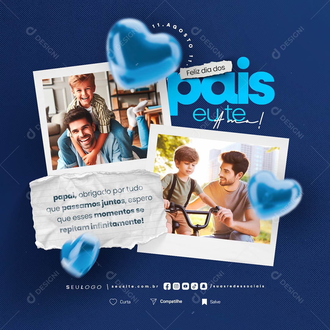 Dia Dos Pais 11 de Agosto Eu Te Amo Social Media PSD Editável