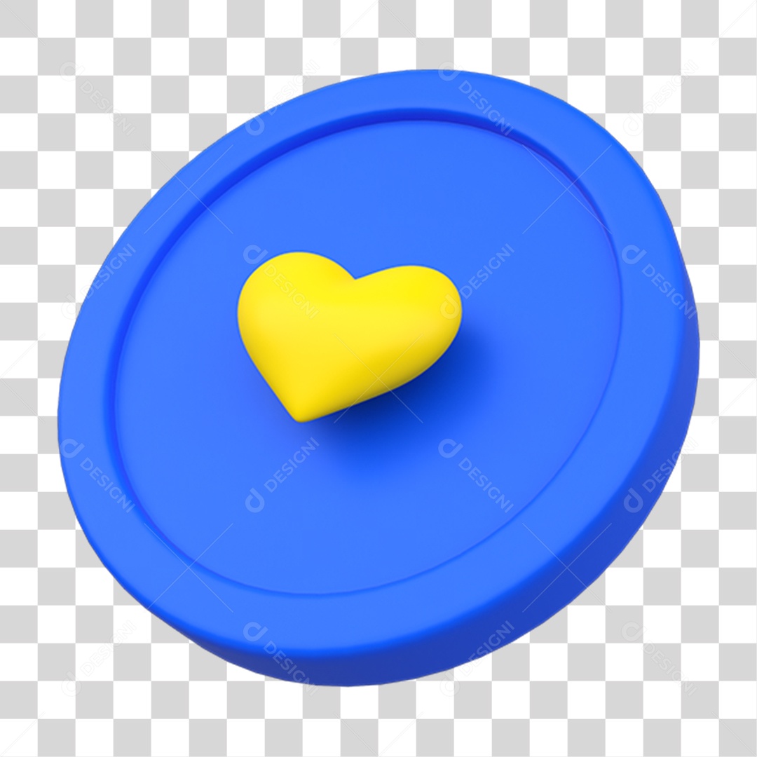 Elemento 3D Placa Redonda com Coração PNG Transparente
