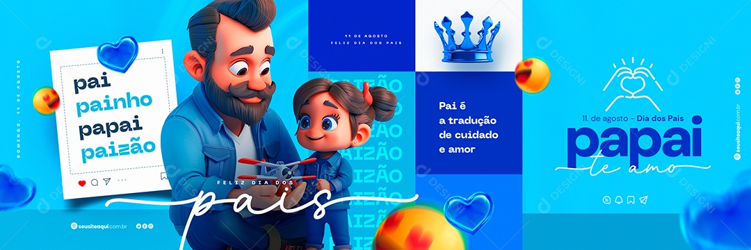 Carrossel Feliz Dia Dos Pais 11 de Agosto Te Amo Social Media PSD Editável